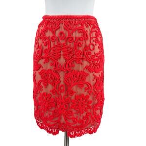 Anthropologie Baraschi Womens Neon Orange Lace A Line Skirt Size 6